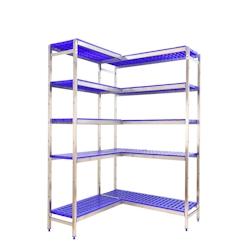 SimonRack Étagère en acier inoxyable corner SIMONINOX 5 plateaux en polypropylène 1600x1360x500 mm (haut x largeur x profondeur) - 8425437076084_0