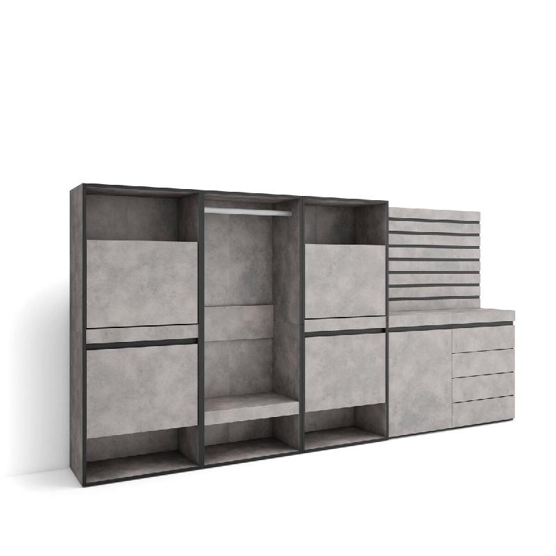 SKRAUT HOME Meuble à Chaussures, 287x145x35 cm, Chambre à coucher, pièce, Vestiaire ouvert, Commode, Buffet, Panneaux Muraux en Bois, Ciment - gris_0
