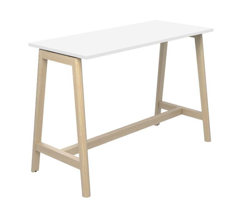 Table haute NET WOOD - 160 x 70 x 105cm - Plateau blanc - Réglable en hauteur - Rolléco_0