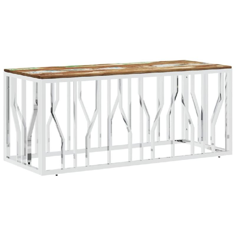 VidaXL Table basse argenté acier inoxydable/bois massif récupération Modèle Ambiance Horizon - 350056_0