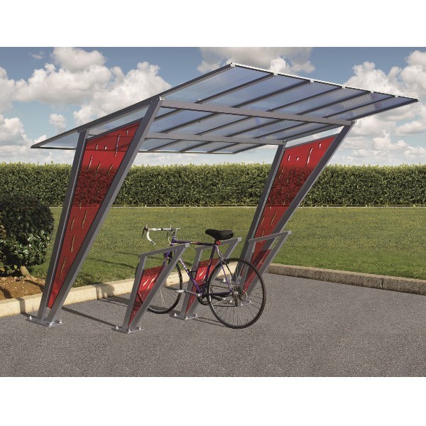 Abri vélo ouvert Venise - structure en acier - toiture en polycarbonate alvéolaire - design futuriste et original_0