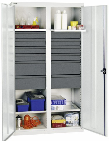 Armoire d'atelier avec 12 tir. + 4 tabl. H1800xl1000xp500mm_0