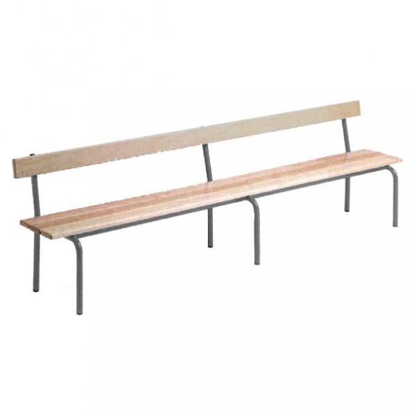 Banc vestiaire avec dossier - pieds 1200 mm - 3 lames hêtre vernis - Epoxy gris - Rolléco_0