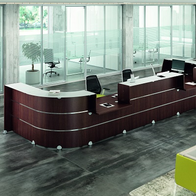 Banque d'accueil Quadrifoglio Receptionglass - 2 positions PMR normées - Hauteur normalisée - Dessus verre opaque_0