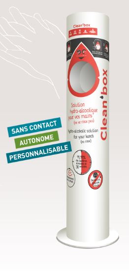 Borne de distribution de gel hydroalcoolique Clean'Box - bactéricide, fongicide, virucide - sans contact et autonome_0