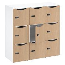 Casier de bureau Lockers 9 cases - Corps blanc, portes chêne clair - H 132,9 cm_0