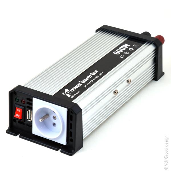 CONVERTISSEUR DC/AC 12/230V 600W QUASI-SINUSOÏDAL EM - SOTIE PINCES CROCODILES ET ALLUME CIGARE_0