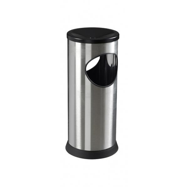 Corbeille avec cendrier et tête étouffoir - Kipso - acier poudré ou inox brossé - 17,5 kg de déchets - fabriquée en France_0
