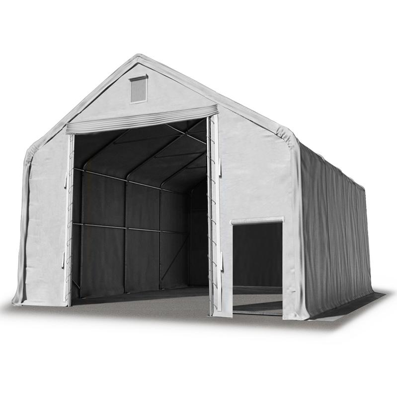 8x12 m, Tente garage de stockage, PVC 850, porte 4,0x3,6 m, gris