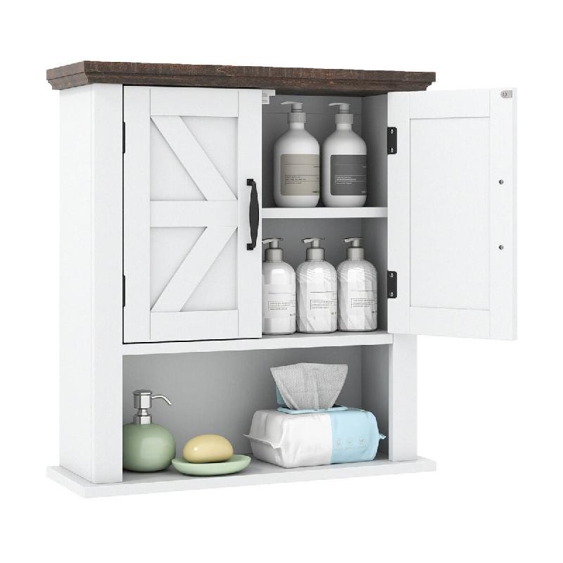 Helloshop26 - Armoire murale salle de bain 55 x 19 x 60 cm grande capacité étagère réglable style ferme rustique en mdf blanc 20_0018088 - 3000232_0