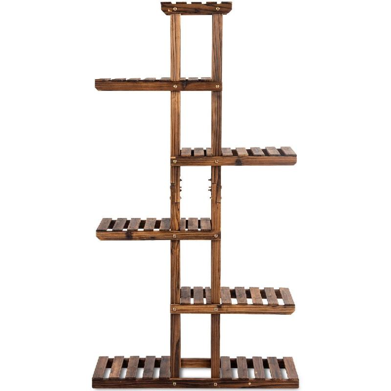 Helloshop26 - Étagère à fleurs 75 x 25 x 140 cm support de 10 kg design asymétrique moderne en bois de sapin naturel 20_0020074 - 3000233291999_0