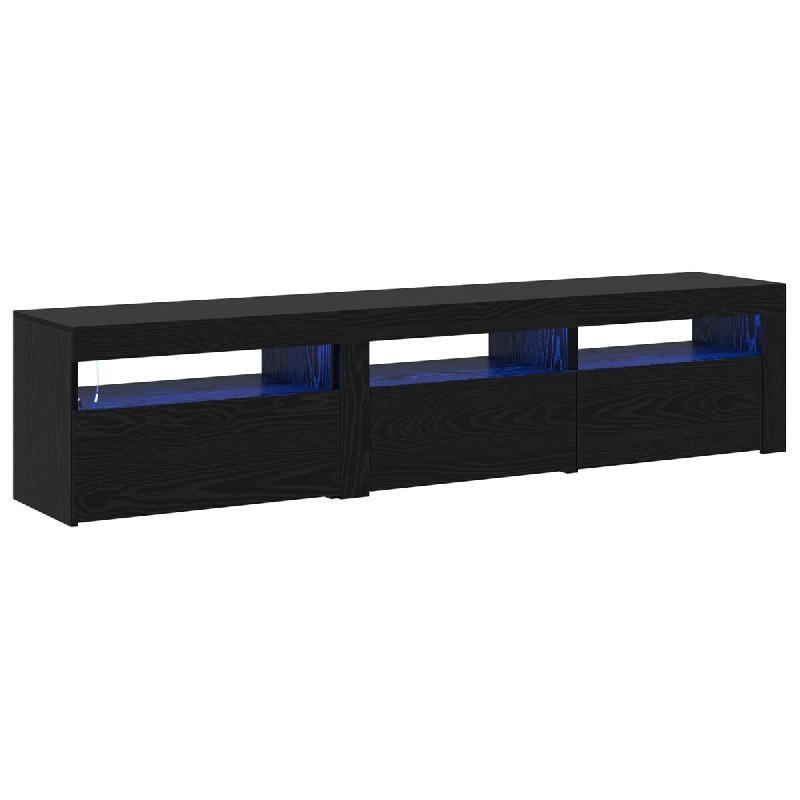 Helloshop26 - Lot de 2 meubles TV minimalistes avec éclairage LED rangement 180 x 35 x 40 cm en bois d'ingénierie noir 02_0055898 - noir Bois massif_0