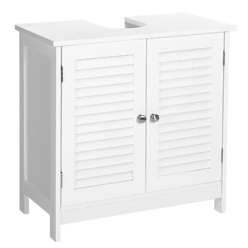 MEUBLE SOUS LAVABO MEUBLE DE SALLE DE BAIN PLACARD DE RANGEMENT 60 X 30 X 60 CM AVEC 2 PORTES PERSIENNES PLANCHE RÉGLABLE POIGNÉES STYLE NORDIQUE SCANDINAVE BLANC MAT 12_0002738_0