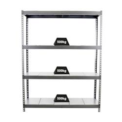 PROREGAL Étagère pour charges lourdes METAL BEAST FOUR | HxLxP 200x210x90cm | Charge du compartiment 500kg | Gris - gris métal PR_RS17-59_0