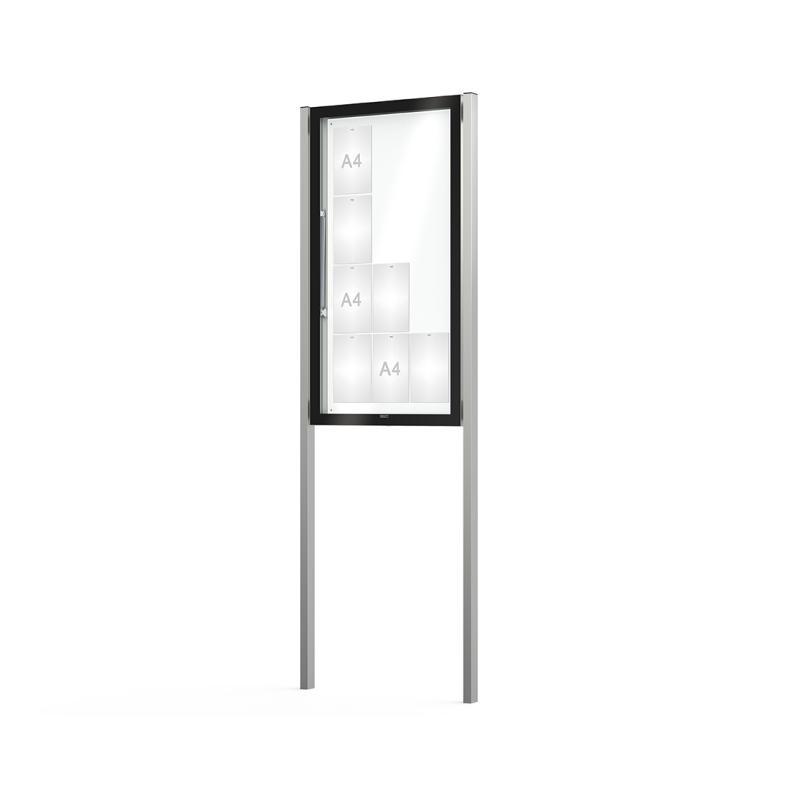 Vitrine extérieure sur poteaux Edge 80 - simple face, 12 à 28 A4, verre sécurisé, aluminium anodisé argent_0