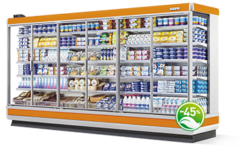 Vitrine réfrigérée libre service - Portes vitrées pivotantes double vitrage - Dimensions jusqu'à 3750 mm_0