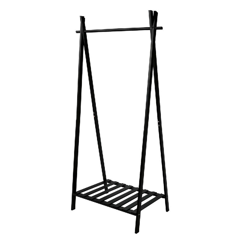 WellHome - Portant à vêtements en bambou avec étagère 78x44,5x159cm couleur noire - Bambou WH17018_0