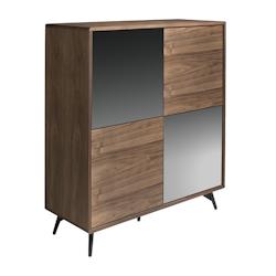 AC ANGEL CERDA Angel Cerdá Buffet haut en verre noir effet miroir, noyer et acier noir 3059C 110 x 45 x 124 - marron Bois massif 8435631003366_0