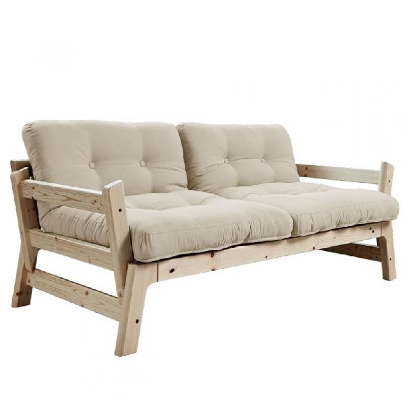 BANQUETTE CONVERTIBLE FUTON  STEP PIN MASSIF COLORIS BEIGE COUCHAGE 70*200 CM._0