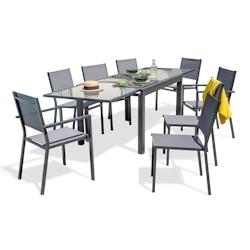 DCB GARDEN Ensemble repas 8 places en aluminium anthracite et plateau verre - TOLEDE - gris aluminium TOLEDE270N+6CH+2FT_0