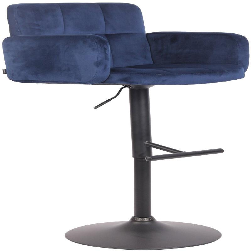 Décoshop26 - Tabouret de bar pivotant en velours bleu et métal noir avec accoudoirs repose-pieds et dossier TDB10655 - bleu 3002471632695_0