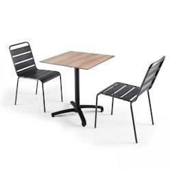 Oviala Business Ensemble table de jardin stratifié chene clair et 2 chaises grises - Oviala - gris métal 108162_0