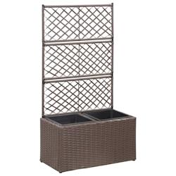 Helloshop26 - Jardinière lit surélevé plantes fleurs jardin treillis 2 pots 58 x 30 x 107cm résine tressée marron 02_0001272 - 3000076421539_0