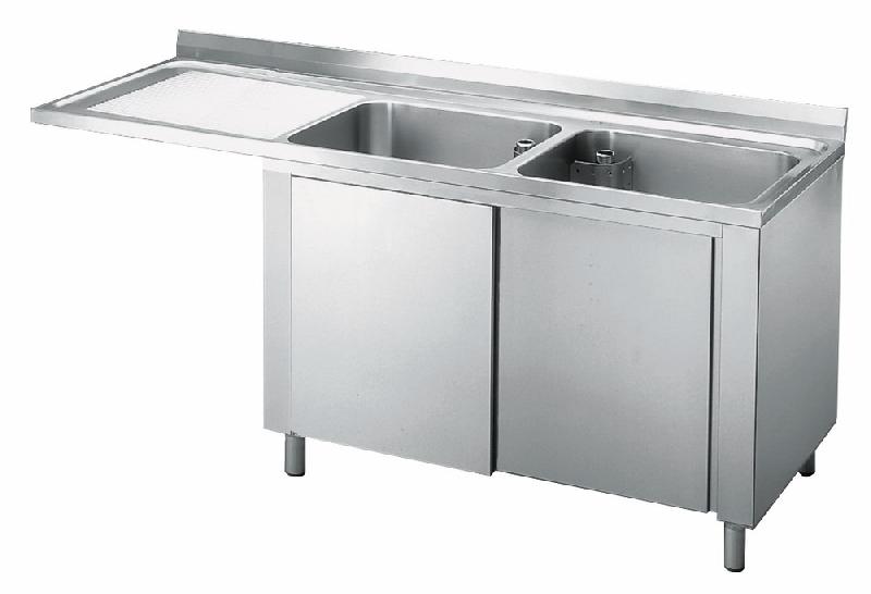 Plonge inox sur armoire avec portes coulissantes, place pour lave-vaisselle, 2 bacs à droite, 1600x600 mm - SLA2LS1606_0