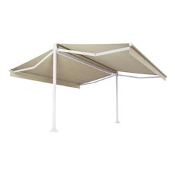 Store double pente Mabay 4,20x2x2,00 M Intersun Manuel (Manuelle - Blanc satiné RAL9010 - Ecru 300g/m²) - beige aluminium 3662618010207_0