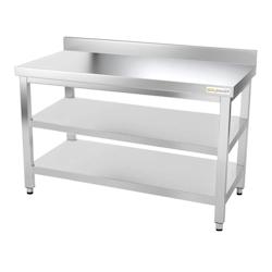 Table de travail en inox 1500 x 600 mm adossée avec 2 étagères PREMIUM / GOLDINOX - inox 3701770800797_0