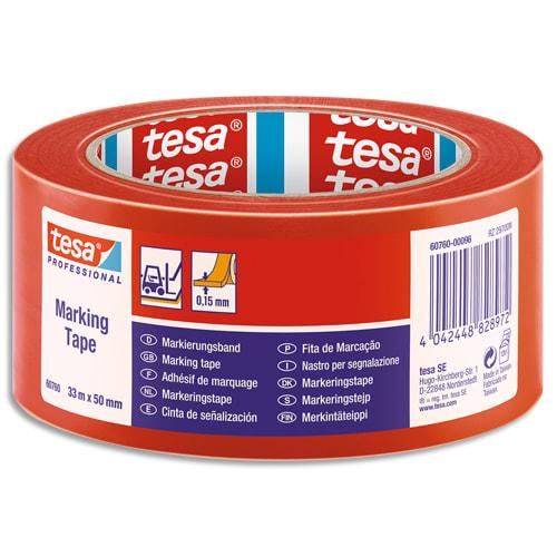 Tesa ruban adhésif pvc 150 rouge de marquage au sol, ruban d'avertissement, 33 m x 50 mm_0