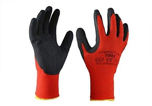 URGENT 1003 - 12 paires de gants de travail Cat I EN420 en polyester et latex - Rouge/Noir - Tailles 7 à 11_0
