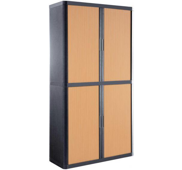 ARMOIRE EASY OFFICE HAUTEUR 204 CM CORPS NOIR RIDEAUX COLORIS HÊTRE - MANUTAN COLLECTIVITÉS