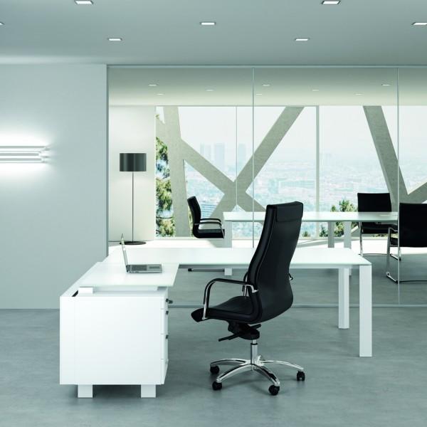 Bureau X7 avec plateaux en verre blanc - Officity. - 210, Blanc, Gauche_1