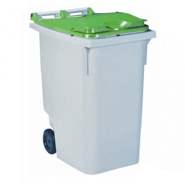 Conteneur poubelle bicolore 340 litres - Gris/vert - 2 roues et couvercle avec amortisseur de bruit_0