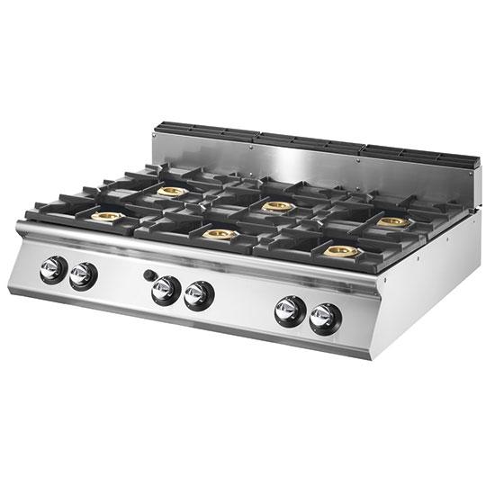 Cuisinière à gaz à 6 brûleurs - Plateau de travail embouti - VS90120PCGST - 52 kW - Dimensions 1200x900x250 mm_0