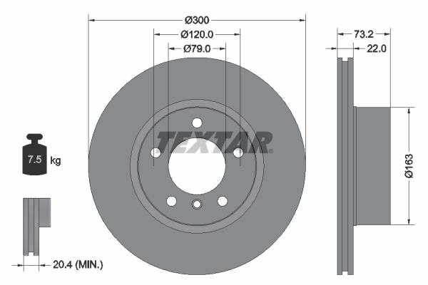 Disque de frein Textar 92238503 - ventilé de l'intérieur, conditionnement boîte de 1 disque_0