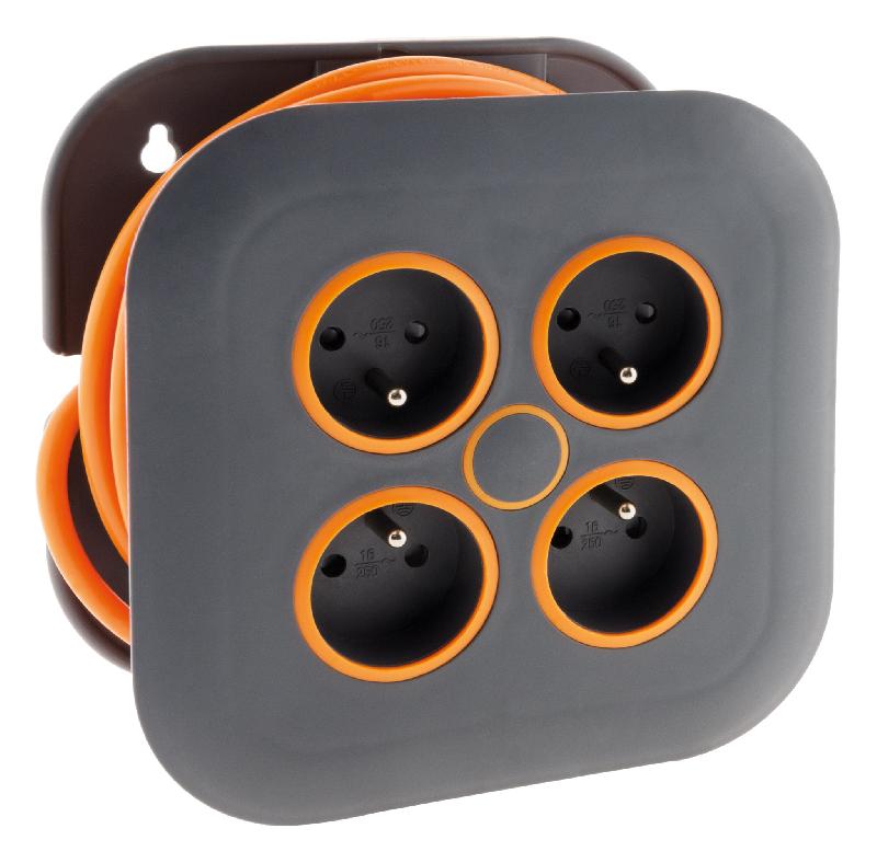 Enrouleur domestique 4 prises 2P+T 16A - coupe-circuit thermique - 7m - Gris/Orange - Zenitech_0