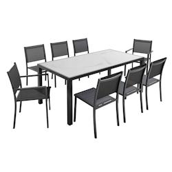 Oviala Business Ensemble table de jardin en céramique effet marbre et 8 assises - blanc aluminium 109410_0
