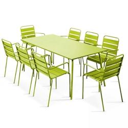 Oviala Business Ensemble table de Jardin et 8 fauteuils en métal vert - Oviala - vert acier 101853_0