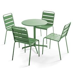 Oviala Business Ensemble table de jardin ronde et 4 chaises vert cactus - Oviala - vert acier 107900_0