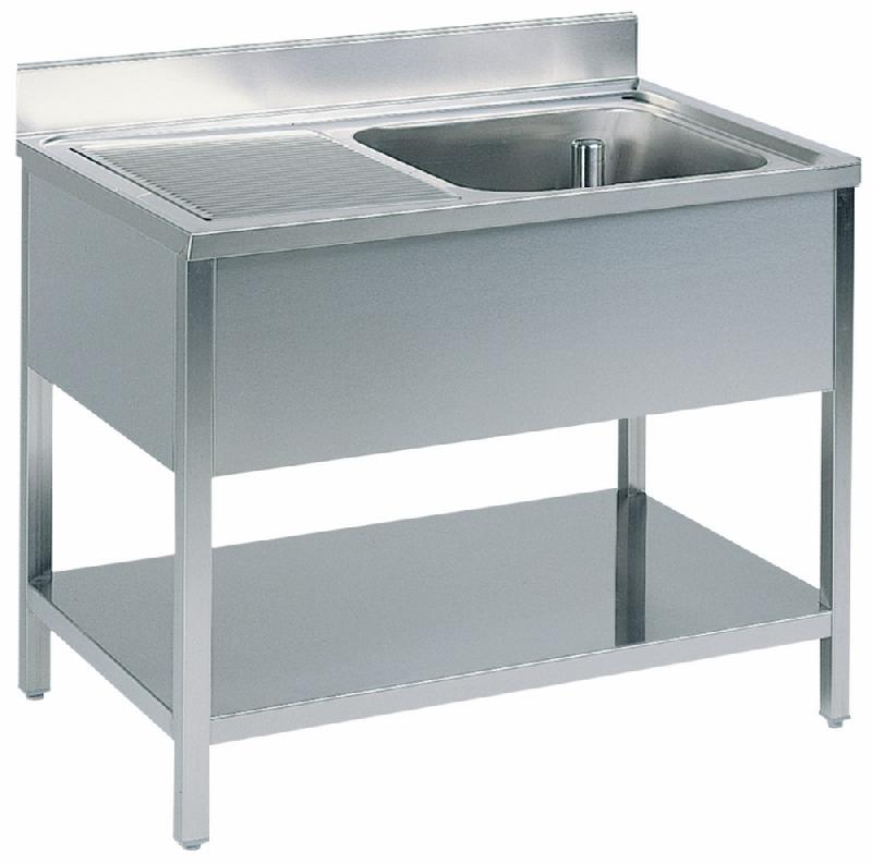 Plonge inox, 1 bac, égouttoir à gauche, sur piètement, avec étagère inférieure, 1000x600 mm - GLA0002_0