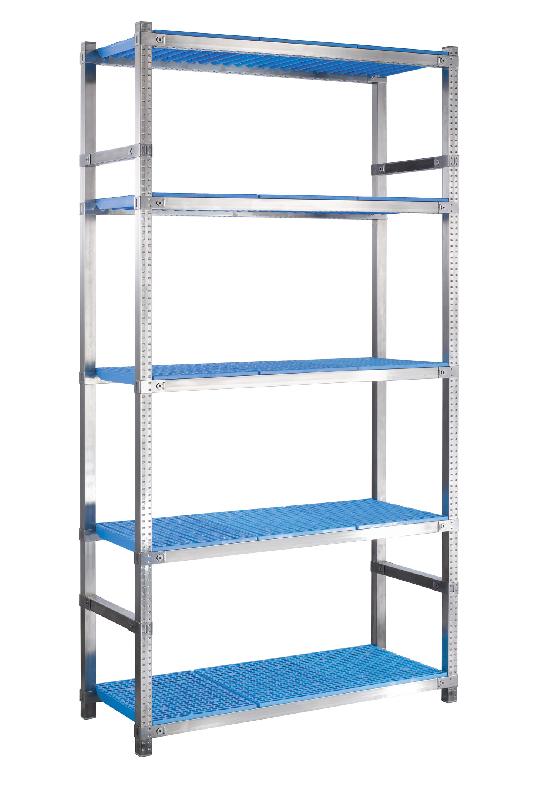 Rayonnage alimentaire storinox 5 tablettes coloris bleu départ_0