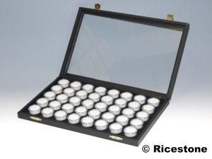 2B) COFFRET PIERRES TAILLÉES VITRÉ 40 BOITES RONDES PLASTIQUE