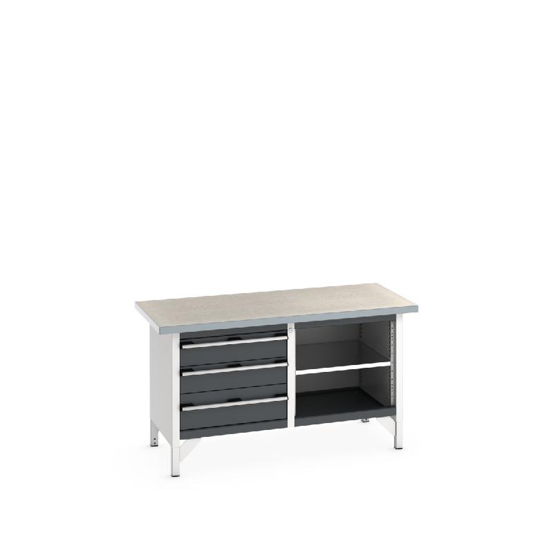 Établi monobloc KW Cubio 1578-3.11 Lino - 3 tiroirs et 1 tablette - 1500x750x840mm_0