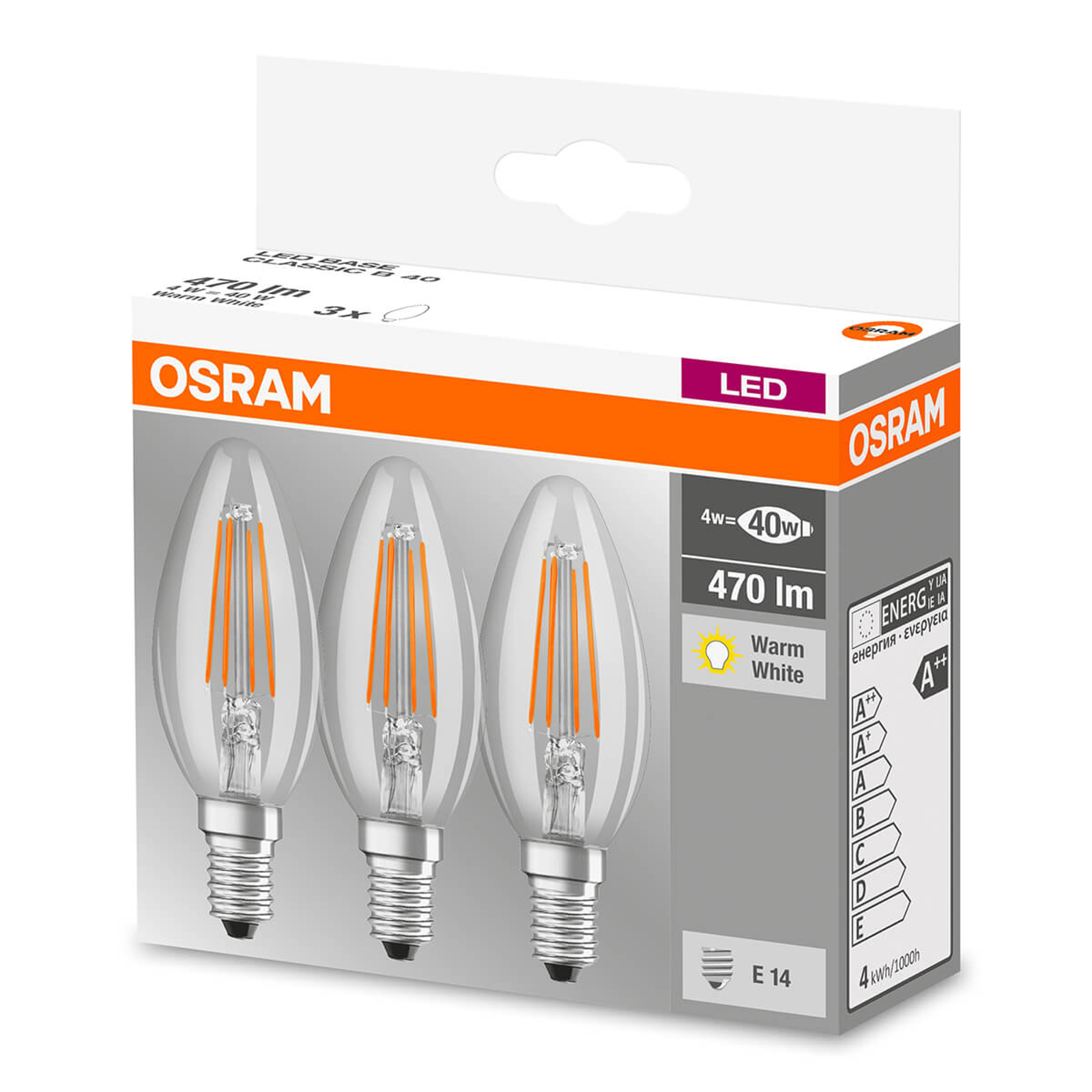 OSRAM AMPOULE BOUGIE LED E14 4 W FIL 2 700 K LOT DE 3