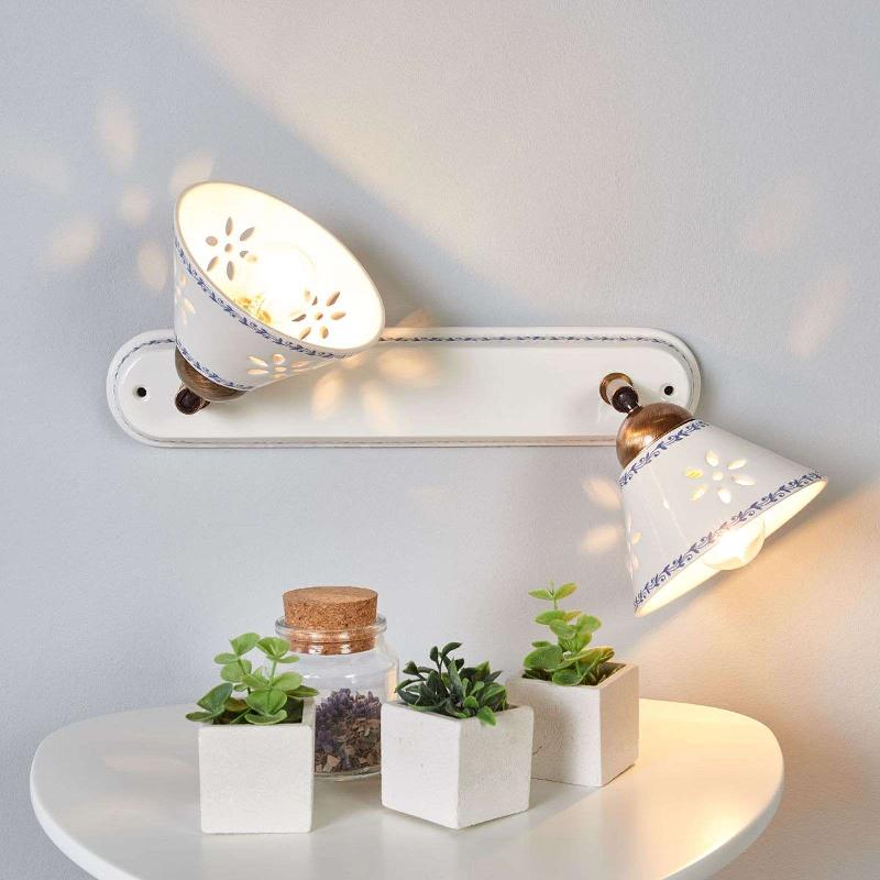 CERAMICHE APPLIQUE MURALE NONNA À 2 LAMPES EN CÉRAMIQUE BLANCHE