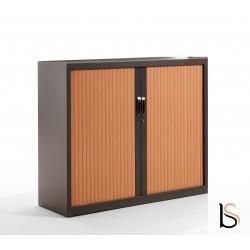 Armoire basse à portes rideaux ton bois - gapsa - idéale pour classeurs, boîtes archives et dossiers suspendus_0