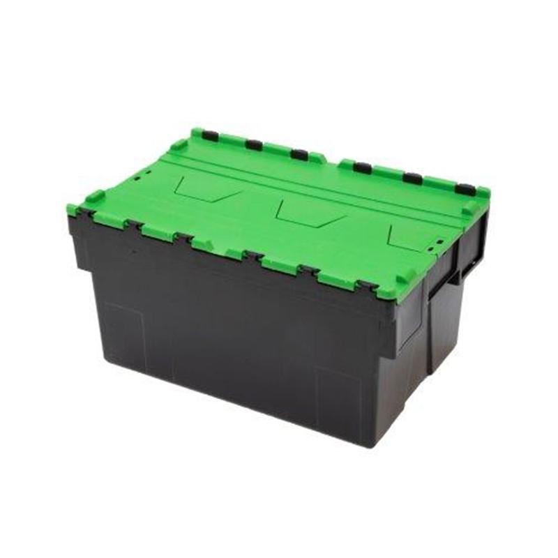 Bac navette en plastique recyclé 600 x 400 x 310 mm - 52L - Couvercle vert - Rolléco_0