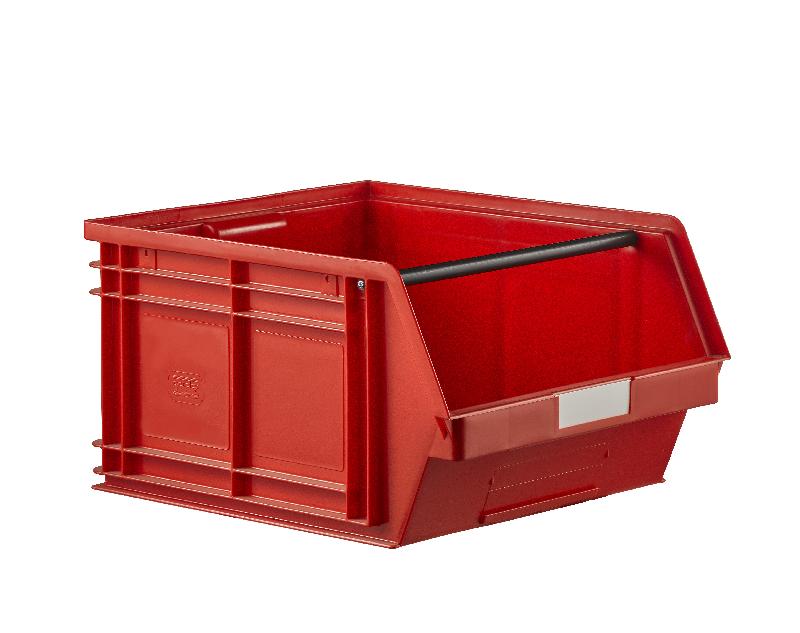 Bac plastique à bec 63 litres rouge - empilable avec barre de maintien_0